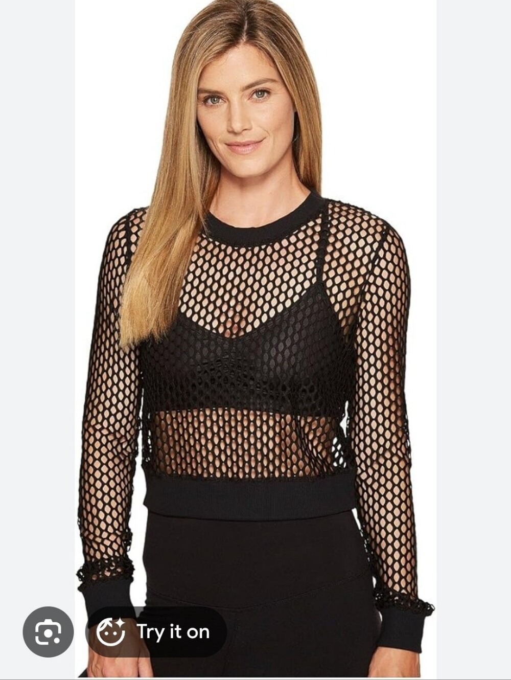 ALO Yoga Black Open-Knit Mesh Pullover
